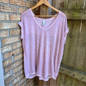 FP Beach Casual Pink V-Neck Short Sleeve Top